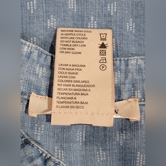 Philosophy Womens Shirt Dress Sz L Light Chambray Blue Short Sleeve Knee Length - Picture 5 of 8